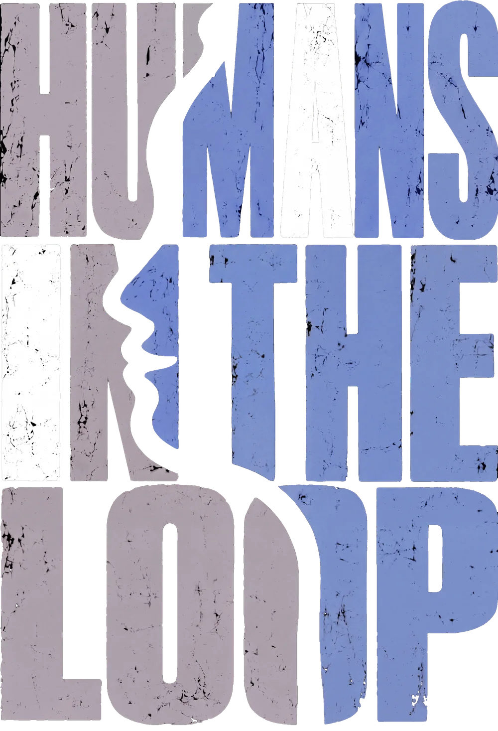 Nápis Humans in the loop s profilem lidské tváře